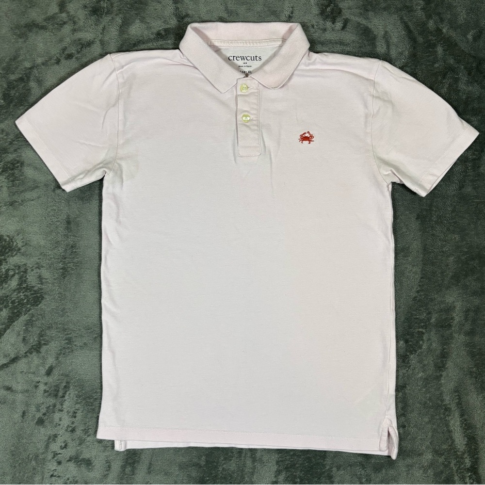 J. Crew Crewcuts Boys Polo Shirt Pale Pink Crab Logo Size Youth XL